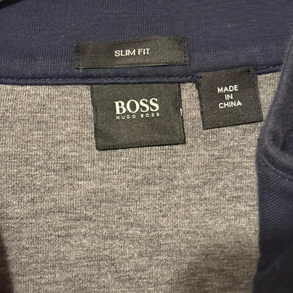 BOSS Hugo Boss Men’s Quarter Zip Pullover Navy Blue Slim Fit Size Large - Picture 4 of 4